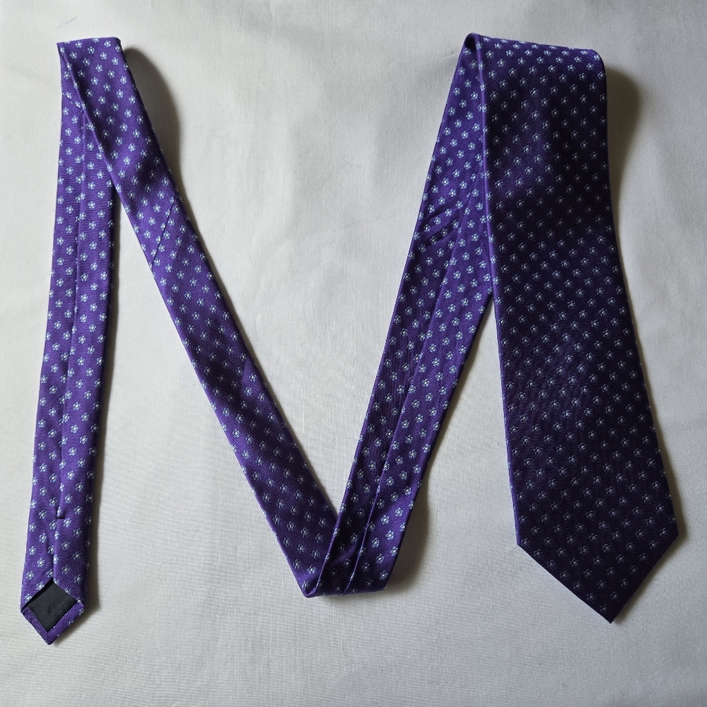Purple Men's Tie With Tiny Blue Flower Print